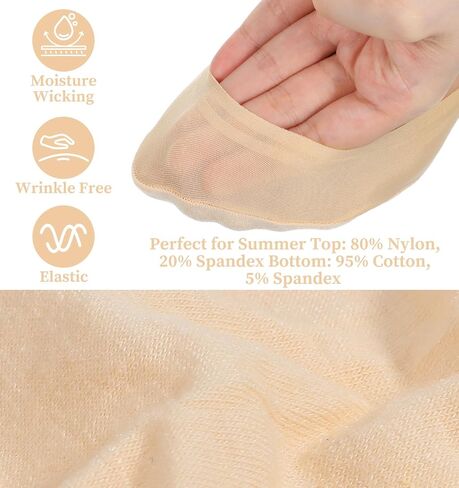 No Show Dress Socks for Women, 6 Pairs Ultra Low Cut No Show Socks Women Flats, Nylon Thin Liner Footies (Black & Nude, 8.1 x 3.3 In) in Kuwait