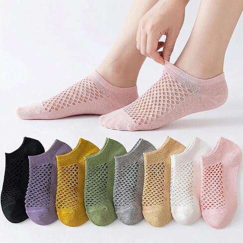 8 Pairs Women's Breathable Mesh No-Show Socks, Colorful Fishnet Ankle Socks, Non-Slip Low Cut Socks for Casual, Athletic, and Summer Wear in Kuwait