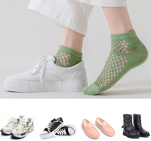 8 Pairs Women's Breathable Mesh No-Show Socks, Colorful Fishnet Ankle Socks, Non-Slip Low Cut Socks for Casual, Athletic, and Summer Wear in Kuwait