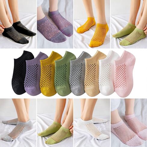 8 Pairs Women's Breathable Mesh No-Show Socks, Colorful Fishnet Ankle Socks, Non-Slip Low Cut Socks for Casual, Athletic, and Summer Wear in Kuwait