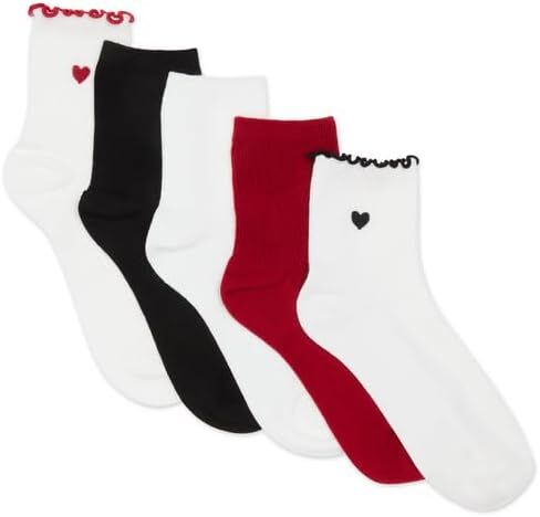 Steve Madden 5 Pack Micro Heart Embroidered Rib Lettuce Anklet Socks Ivory Women's Size 9-11 in Kuwait