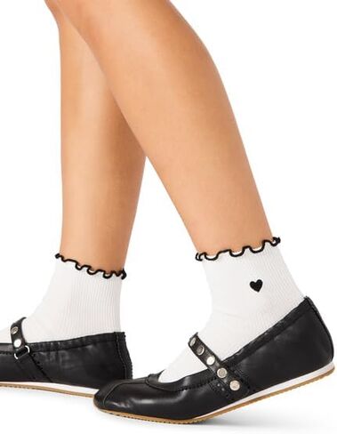 Steve Madden 5 Pack Micro Heart Embroidered Rib Lettuce Anklet Socks Ivory Women's Size 9-11 in Kuwait