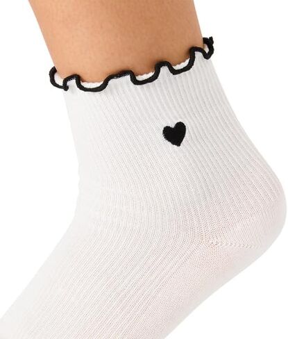Steve Madden 5 Pack Micro Heart Embroidered Rib Lettuce Anklet Socks Ivory Women's Size 9-11 in Kuwait