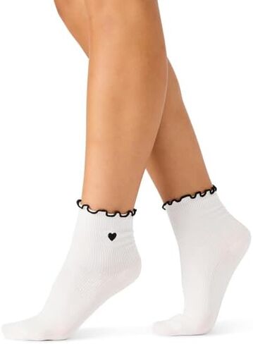 Steve Madden 5 Pack Micro Heart Embroidered Rib Lettuce Anklet Socks Ivory Women's Size 9-11 in Kuwait
