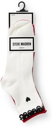 Steve Madden 5 Pack Micro Heart Embroidered Rib Lettuce Anklet Socks Ivory Women's Size 9-11 in Kuwait