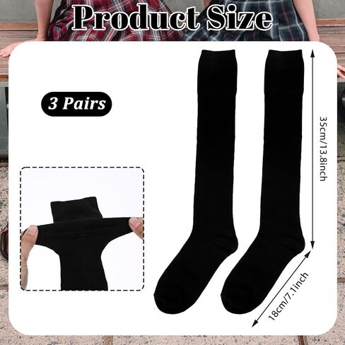 Skrfren Women's Knee High Socks Black, Knee Socks Cotton Tall Sock Long Tube Boot Sock Women's Knees High Athleticsock, Thin Cotton Blend Trouser BootSock for Casual Outdoor Sport, Black in Kuwait