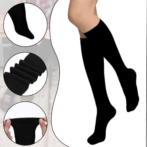 Skrfren Women's Knee High Socks Black, Knee Socks Cotton Tall Sock Long Tube Boot Sock Women's Knees High Athleticsock, Thin Cotton Blend Trouser BootSock for Casual Outdoor Sport, Black in Kuwait