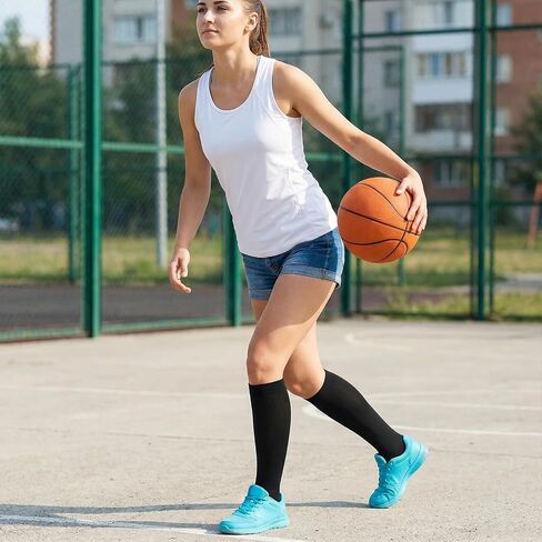 Skrfren Women's Knee High Socks Black, Knee Socks Cotton Tall Sock Long Tube Boot Sock Women's Knees High Athleticsock, Thin Cotton Blend Trouser BootSock for Casual Outdoor Sport, Black in Kuwait
