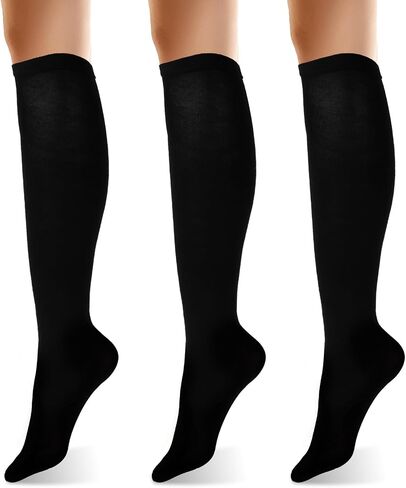 Skrfren Women's Knee High Socks Black, Knee Socks Cotton Tall Sock Long Tube Boot Sock Women's Knees High Athleticsock, Thin Cotton Blend Trouser BootSock for Casual Outdoor Sport, Black in Kuwait