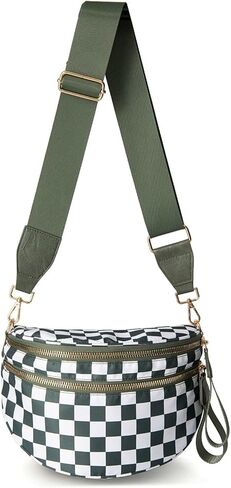 Checkerboard Crossbody Bag for Women, Expandable Plaid Belt Bag Nylon Fanny Pack with Multiple Pockets in Kuwait