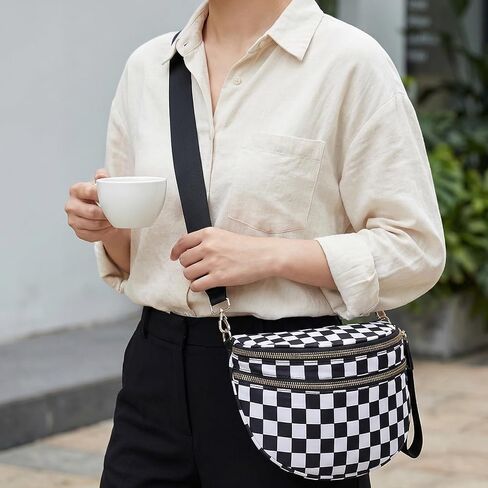 Checkerboard Crossbody Bag for Women, Expandable Plaid Belt Bag Nylon Fanny Pack with Multiple Pockets in Kuwait