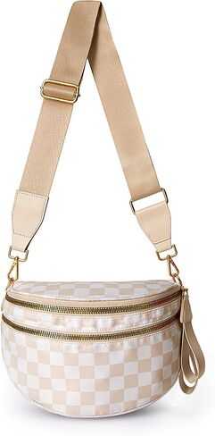 Checkerboard Crossbody Bag for Women, Expandable Plaid Belt Bag Nylon Fanny Pack with Multiple Pockets in Kuwait