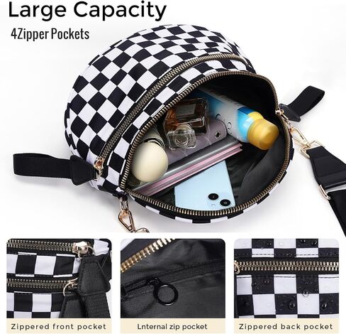 Checkerboard Crossbody Bag for Women, Expandable Plaid Belt Bag Nylon Fanny Pack with Multiple Pockets in Kuwait