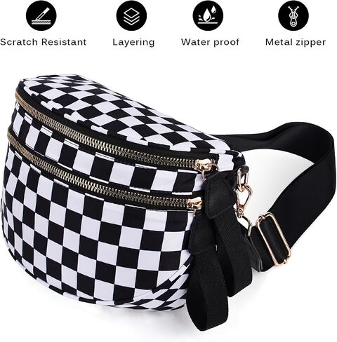 Checkerboard Crossbody Bag for Women, Expandable Plaid Belt Bag Nylon Fanny Pack with Multiple Pockets in Kuwait
