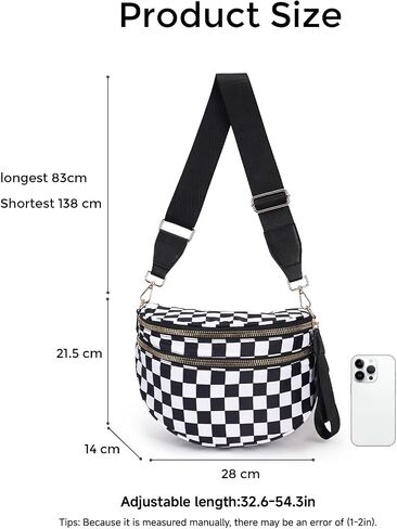 Checkerboard Crossbody Bag for Women, Expandable Plaid Belt Bag Nylon Fanny Pack with Multiple Pockets in Kuwait