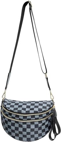 Checkerboard Crossbody Bag for Women, Expandable Plaid Belt Bag Nylon Fanny Pack with Multiple Pockets in Kuwait