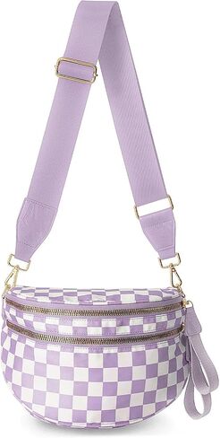 Checkerboard Crossbody Bag for Women, Expandable Plaid Belt Bag Nylon Fanny Pack with Multiple Pockets in Kuwait