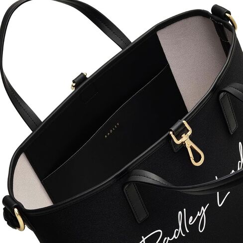 RADLEY London Addison Gardens Signature Responsible Women's Medium Recycled Canvas Open Top Satchel Bag, Black in Kuwait