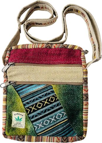 Gurkha Unisex Hemp Crossbody Bag Hippie Patchwork Shoulder 5 Pocket Passport Documents Bag Eco-friendly - Handloomed In Mt. Everest Country Nepal in Saudi Arabia