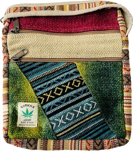 Gurkha Unisex Hemp Crossbody Bag Hippie Patchwork Shoulder 5 Pocket Passport Documents Bag Eco-friendly - Handloomed In Mt. Everest Country Nepal in Saudi Arabia