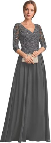 Chiffon Mother of The Bride Dresses 3/4 Sleeves Lace Formal Gowns Long Wedding Guest Dress WT015 in Saudi Arabia