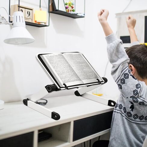 Extra Large Adjustable Book Stand,Laptop Stand,Adjustable Book Holder with Page Clips,Ergonomic Multi Heights Angles Adjustable, Cooking Bookstands for Heavy Textbook Recipe in Kuwait
