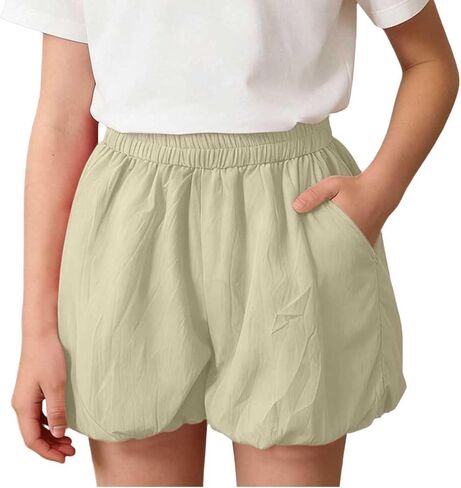 Girls Bubble Shorts Elastic High Waisted Wide Leg Athletic Puffy Shorts with Pockets Summer Casual Pleated Cute Skorts in Kuwait