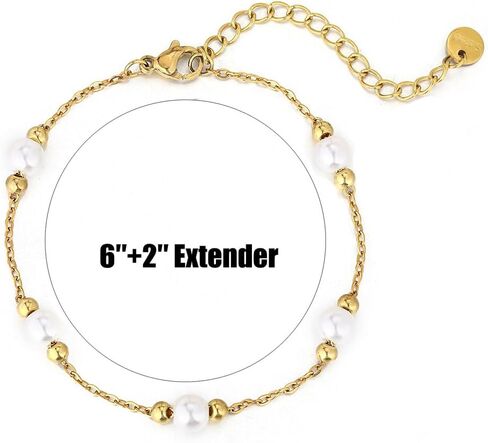 Gold Pearl Bracelets for Women Trendy Stainless Steel Non Tarnish Bracelet 18k Gold Plated Dainty Pearl Beaded Bracelets Wedding Bridesmaid Gold Jewelry Gifts Her in Saudi Arabia