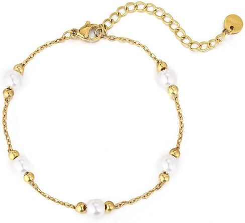 Gold Pearl Bracelets for Women Trendy Stainless Steel Non Tarnish Bracelet 18k Gold Plated Dainty Pearl Beaded Bracelets Wedding Bridesmaid Gold Jewelry Gifts Her in Saudi Arabia