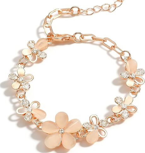 Rose Gold Floral Rhinestone Bracelet for Women, Adjustable Dainty Flower Bracelet with Cubic Zirconia, Elegant Bridesmaid Bracelet for Parties, Daily Wear in Saudi Arabia