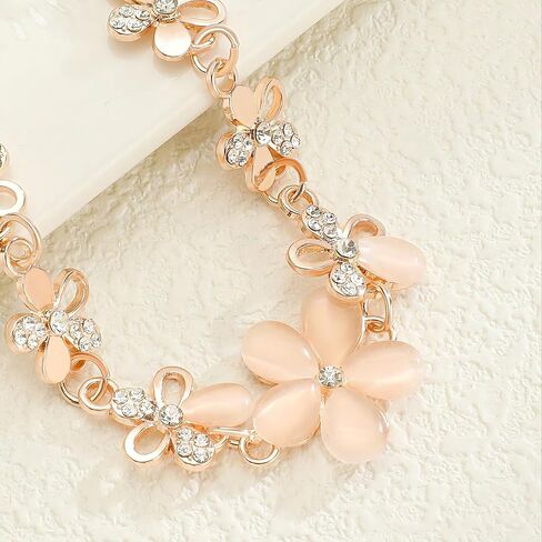 Rose Gold Floral Rhinestone Bracelet for Women, Adjustable Dainty Flower Bracelet with Cubic Zirconia, Elegant Bridesmaid Bracelet for Parties, Daily Wear in Saudi Arabia