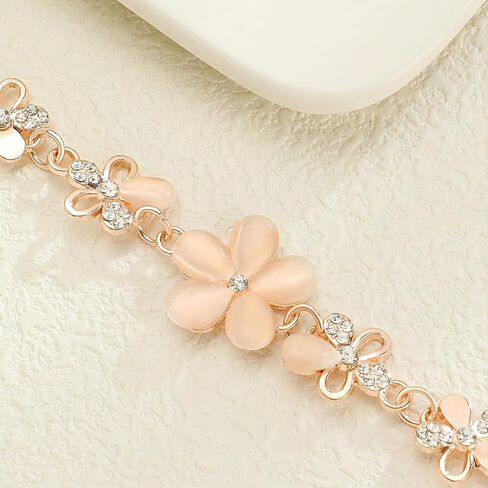 Rose Gold Floral Rhinestone Bracelet for Women, Adjustable Dainty Flower Bracelet with Cubic Zirconia, Elegant Bridesmaid Bracelet for Parties, Daily Wear in Saudi Arabia