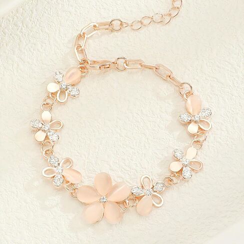 Rose Gold Floral Rhinestone Bracelet for Women, Adjustable Dainty Flower Bracelet with Cubic Zirconia, Elegant Bridesmaid Bracelet for Parties, Daily Wear in Saudi Arabia
