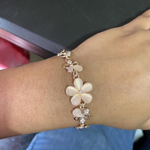 Rose Gold Floral Rhinestone Bracelet for Women, Adjustable Dainty Flower Bracelet with Cubic Zirconia, Elegant Bridesmaid Bracelet for Parties, Daily Wear in Saudi Arabia