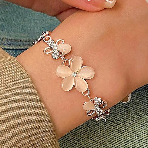 Rose Gold Floral Rhinestone Bracelet for Women, Adjustable Dainty Flower Bracelet with Cubic Zirconia, Elegant Bridesmaid Bracelet for Parties, Daily Wear in Saudi Arabia