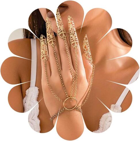 Punk Finger Claw Chain Bracelet Long Finger Tip Ring Bracelet Gold Hand Chain Bracelet with Finger Nail Claw Vintage Slave Hand Harness Bracelet Costume Jewelry for Women in Saudi Arabia