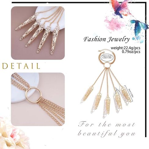 Punk Finger Claw Chain Bracelet Long Finger Tip Ring Bracelet Gold Hand Chain Bracelet with Finger Nail Claw Vintage Slave Hand Harness Bracelet Costume Jewelry for Women in Saudi Arabia