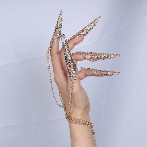 Punk Finger Claw Chain Bracelet Long Finger Tip Ring Bracelet Gold Hand Chain Bracelet with Finger Nail Claw Vintage Slave Hand Harness Bracelet Costume Jewelry for Women in Saudi Arabia