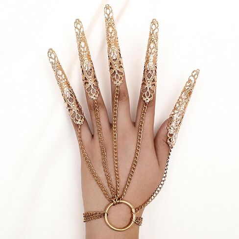 Punk Finger Claw Chain Bracelet Long Finger Tip Ring Bracelet Gold Hand Chain Bracelet with Finger Nail Claw Vintage Slave Hand Harness Bracelet Costume Jewelry for Women in Saudi Arabia
