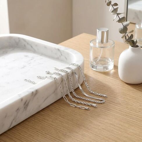 Silver-Tone Stackable Chain Bracelet Set for Women - 5-Piece Multi-Style Link Jewelry, Adjustable Layering Accent Accessory in Saudi Arabia