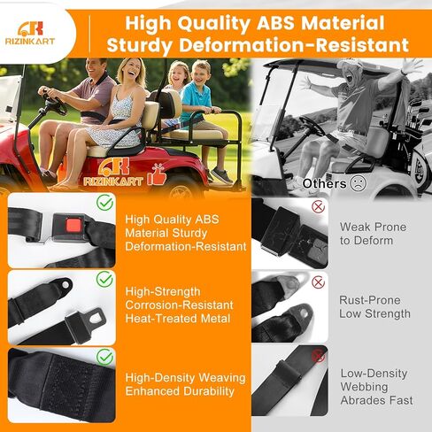 Universal Golf Cart Seat Belts Kit,Polyester Fabric Belt Adjustable & Lengthen Max Length 55.1",fit for EZGO, Club Car, Yamaha Golf cart. Easy to Install, Front and Rear Seat, 4 Sets in Kuwait