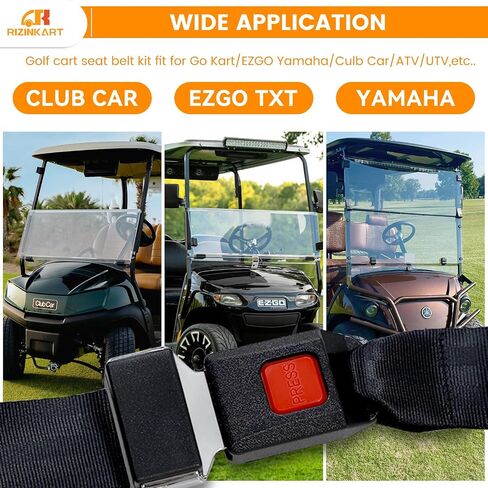 Universal Golf Cart Seat Belts Kit,Polyester Fabric Belt Adjustable & Lengthen Max Length 55.1",fit for EZGO, Club Car, Yamaha Golf cart. Easy to Install, Front and Rear Seat, 4 Sets in Kuwait