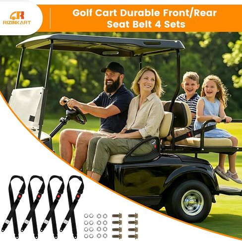 Universal Golf Cart Seat Belts Kit,Polyester Fabric Belt Adjustable & Lengthen Max Length 55.1",fit for EZGO, Club Car, Yamaha Golf cart. Easy to Install, Front and Rear Seat, 4 Sets in Kuwait
