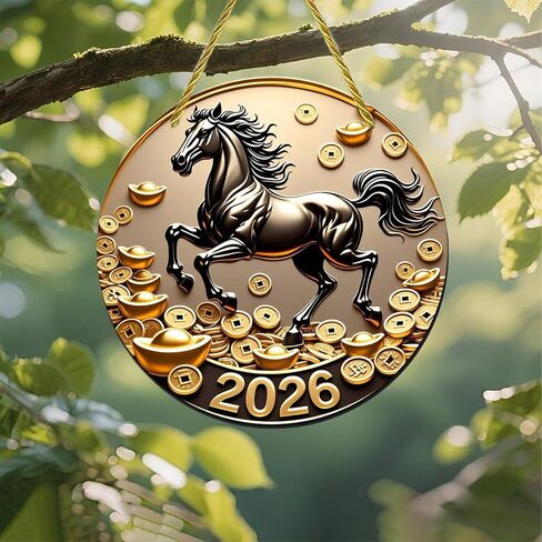 Colorful Acrylic Suncatcher, Year of The Horse 7-Inch Hanging Window Wall Art Halloween Christmas Decor Printed Stained Glass Style Ornament Indoor Outdoor Home Garden Decoration Gift Idea in Kuwait