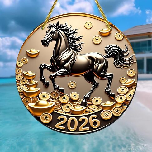 Colorful Acrylic Suncatcher, Year of The Horse 7-Inch Hanging Window Wall Art Halloween Christmas Decor Printed Stained Glass Style Ornament Indoor Outdoor Home Garden Decoration Gift Idea in Kuwait