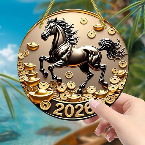 Colorful Acrylic Suncatcher, Year of The Horse 7-Inch Hanging Window Wall Art Halloween Christmas Decor Printed Stained Glass Style Ornament Indoor Outdoor Home Garden Decoration Gift Idea in Kuwait