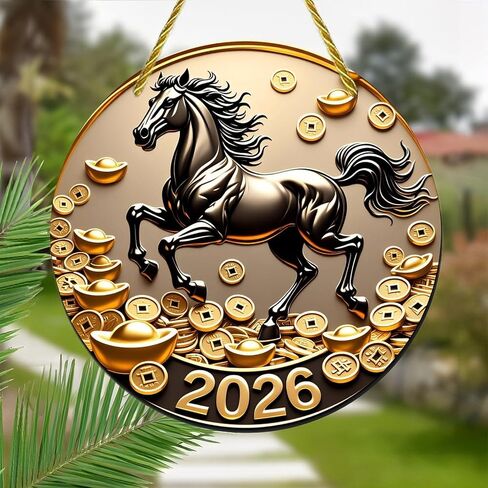 Colorful Acrylic Suncatcher, Year of The Horse 7-Inch Hanging Window Wall Art Halloween Christmas Decor Printed Stained Glass Style Ornament Indoor Outdoor Home Garden Decoration Gift Idea in Kuwait