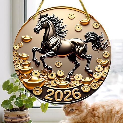 Colorful Acrylic Suncatcher, Year of The Horse 7-Inch Hanging Window Wall Art Halloween Christmas Decor Printed Stained Glass Style Ornament Indoor Outdoor Home Garden Decoration Gift Idea in Kuwait
