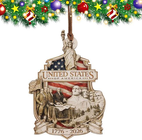 250th Anniversary Ornament American Patriotic Wooden Commemorative Hanging Decor 4th of July Independence Day Decorations Holiday Home Decor Gifts for Patriots in Saudi Arabia