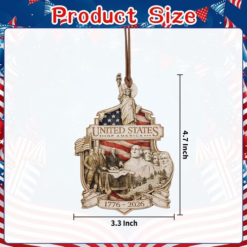 250th Anniversary Ornament American Patriotic Wooden Commemorative Hanging Decor 4th of July Independence Day Decorations Holiday Home Decor Gifts for Patriots in Saudi Arabia